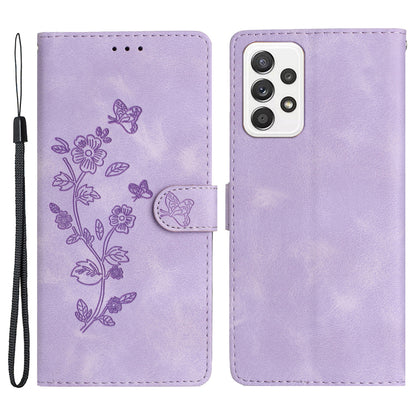 For Samsung Galaxy A23 5G (Global Version) / A23 4G Flower Imprint Phone Cover Leather Wallet Stand Case