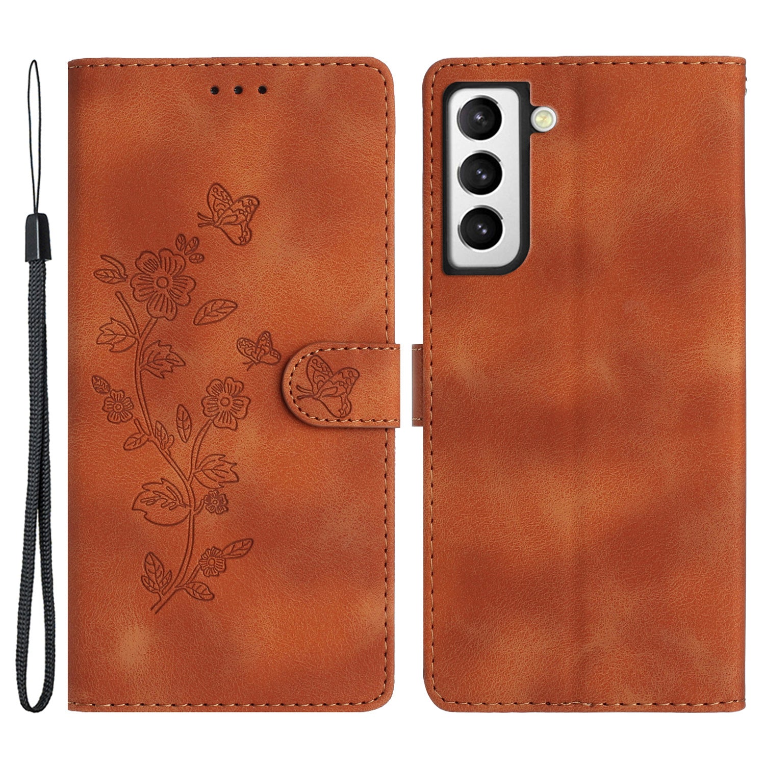 For Samsung Galaxy S22 5G Leather Flower Imprinted Phone Case Shockproof Wallet Stand Cover