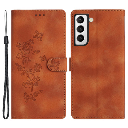 For Samsung Galaxy S22 5G Leather Flower Imprinted Phone Case Shockproof Wallet Stand Cover