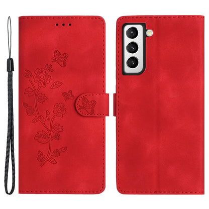 For Samsung Galaxy S22 5G Leather Flower Imprinted Phone Case Shockproof Wallet Stand Cover