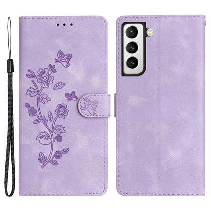 For Samsung Galaxy S22 5G Leather Flower Imprinted Phone Case Shockproof Wallet Stand Cover