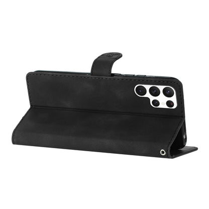 For Samsung Galaxy S22 Ultra 5G Leather Drop-proof Phone Case Flower Imprint Wallet Stand Cover