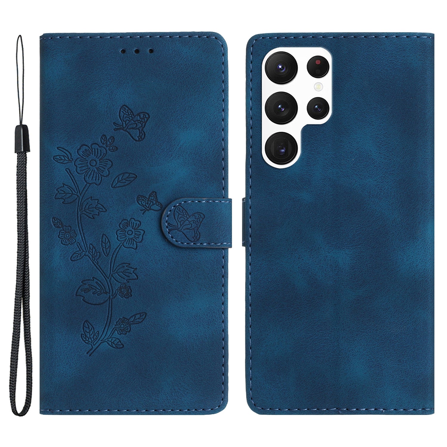 For Samsung Galaxy S22 Ultra 5G Leather Drop-proof Phone Case Flower Imprint Wallet Stand Cover