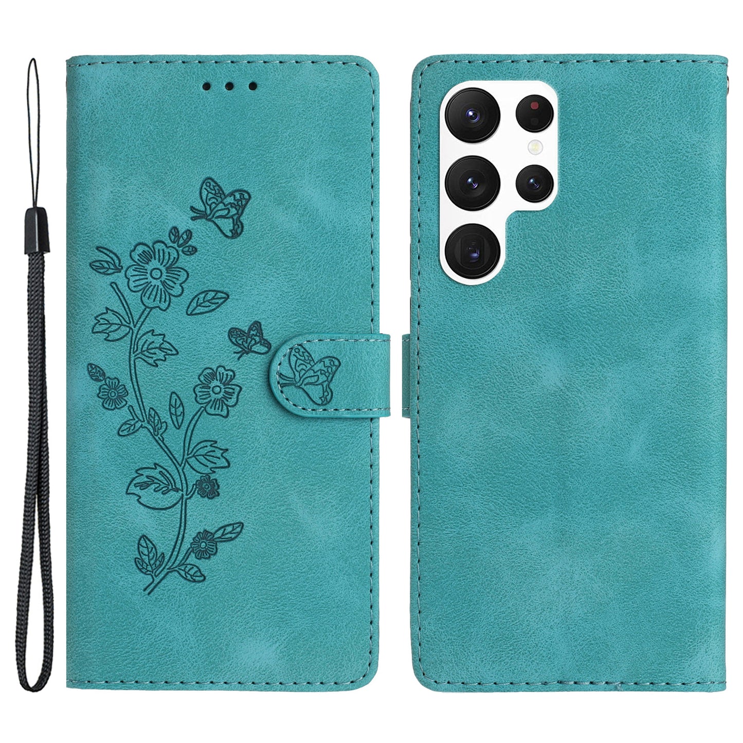 For Samsung Galaxy S22 Ultra 5G Leather Drop-proof Phone Case Flower Imprint Wallet Stand Cover