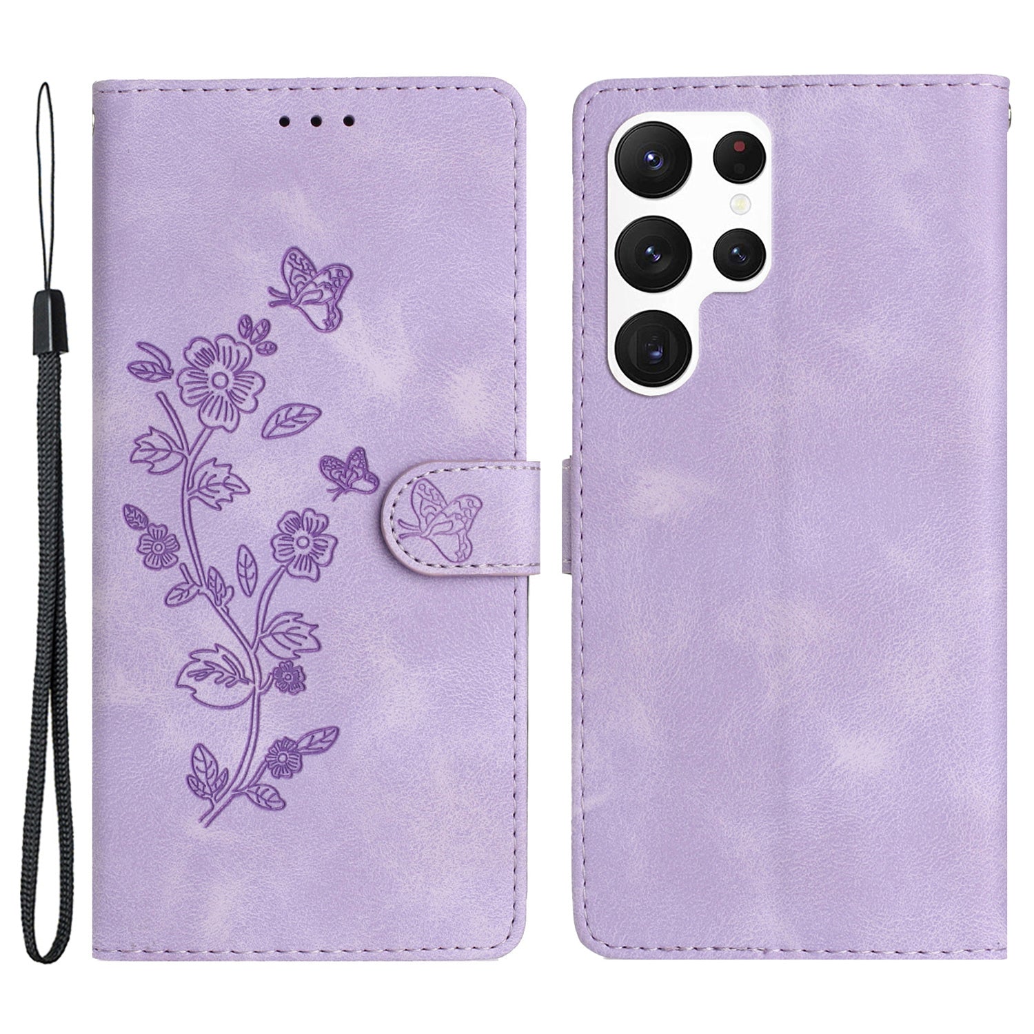 For Samsung Galaxy S22 Ultra 5G Leather Drop-proof Phone Case Flower Imprint Wallet Stand Cover