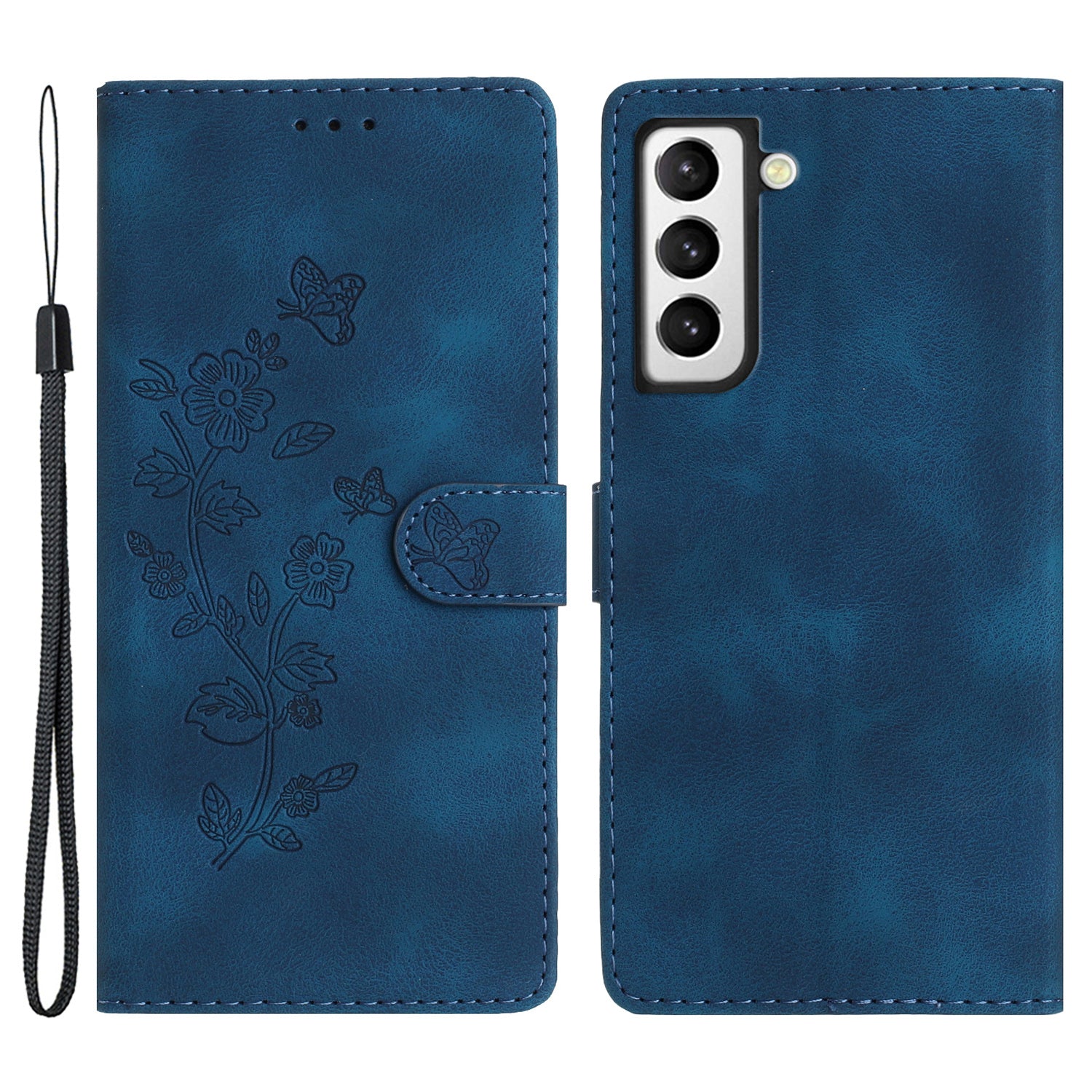 For Samsung Galaxy S22+ 5G Flower Imprint Phone Case Leather Wallet Stand Protective Shell