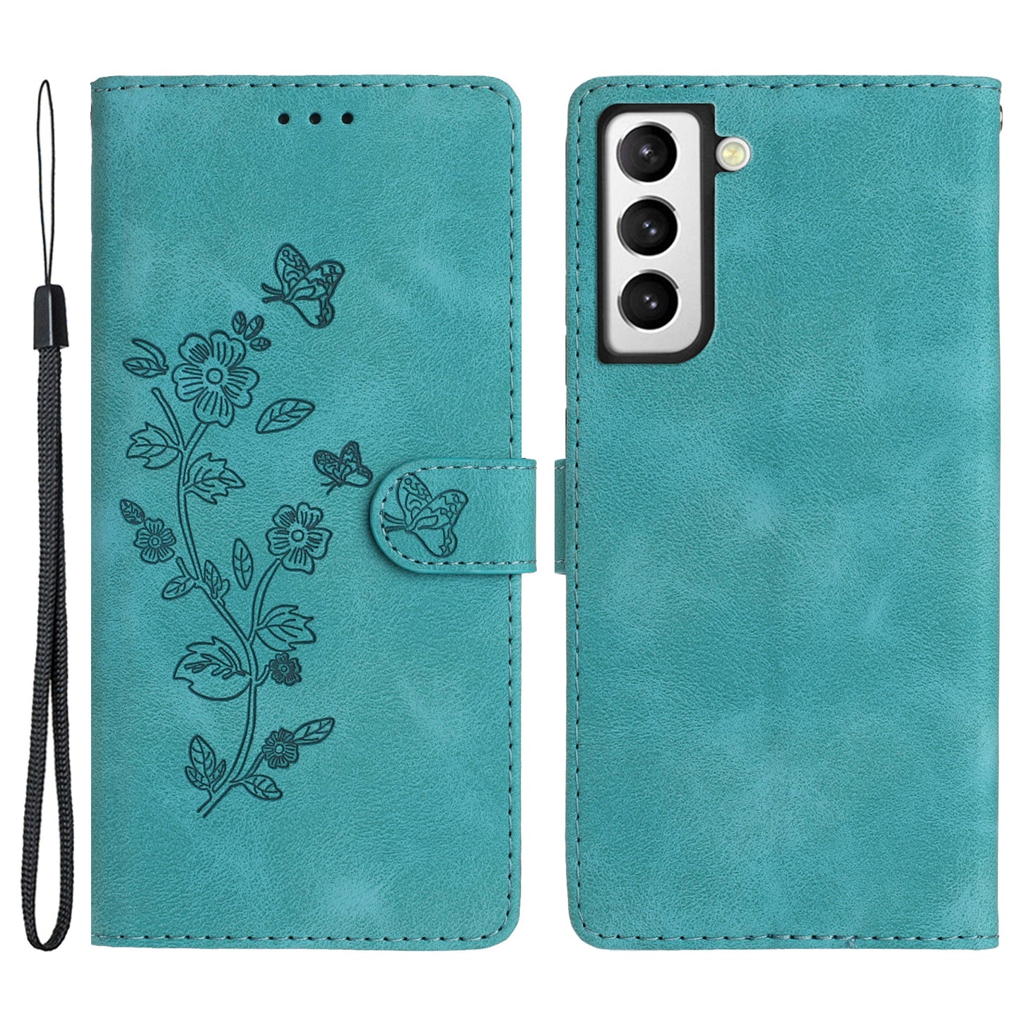 For Samsung Galaxy S22+ 5G Flower Imprint Phone Case Leather Wallet Stand Protective Shell