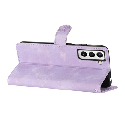 For Samsung Galaxy S22+ 5G Flower Imprint Phone Case Leather Wallet Stand Protective Shell