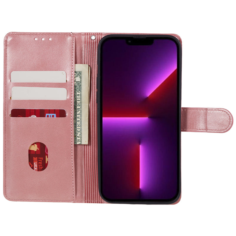 For iPhone 13 Pro Max Calf Texture PU Leather Phone Case Wallet Stand Protective Cover