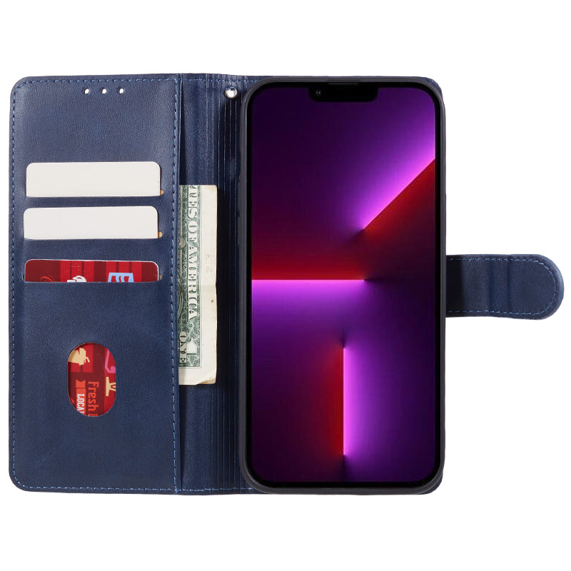 For iPhone 13 Pro Max Calf Texture PU Leather Phone Case Wallet Stand Protective Cover