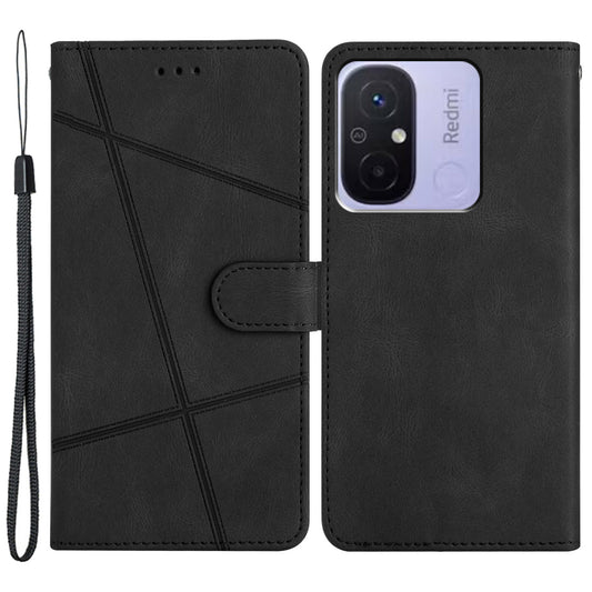 For Xiaomi Redmi 12C 4G Imprinted Lines Wallet Leather Phone Case Crazy Horse Texture Stand Cover