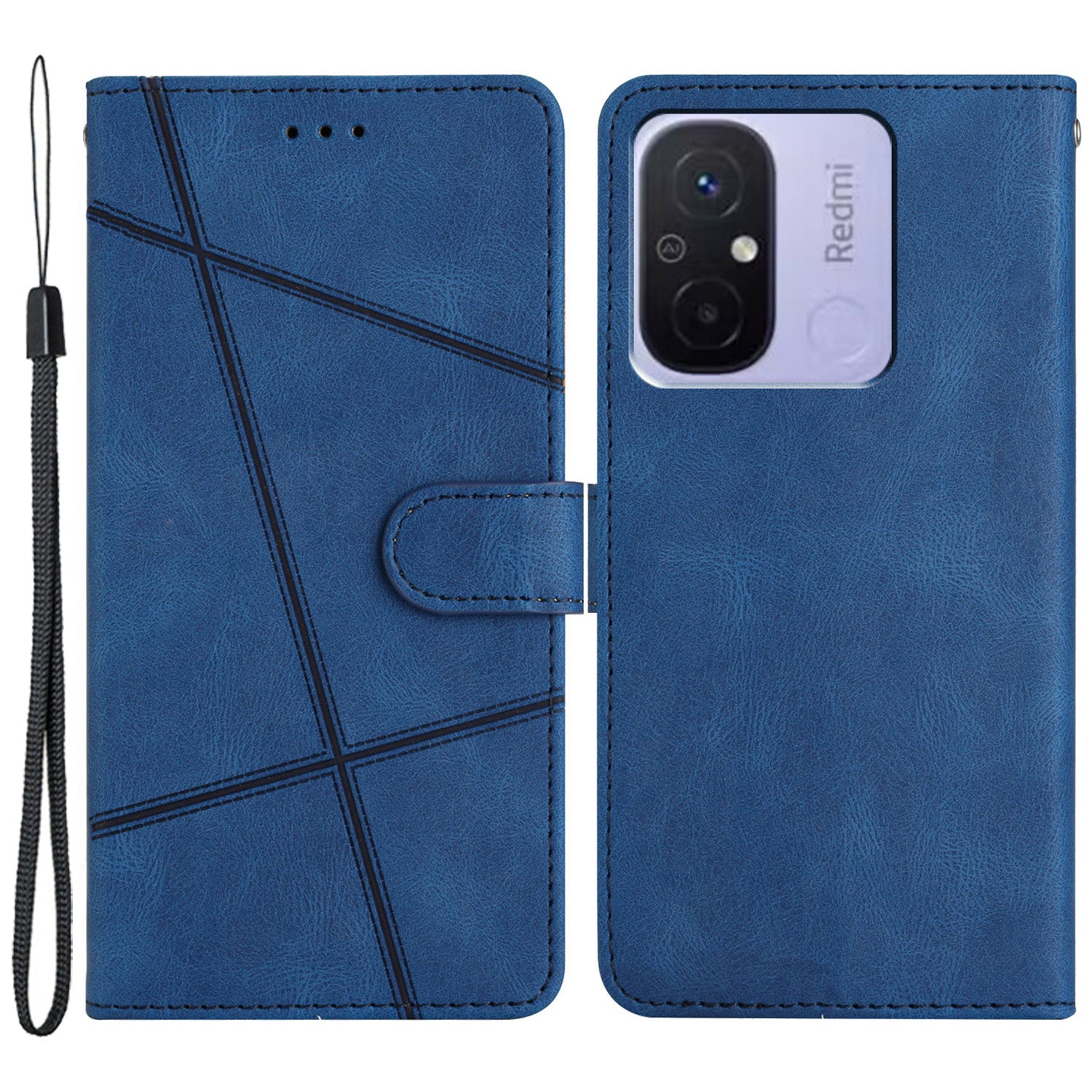 For Xiaomi Redmi 12C 4G Imprinted Lines Wallet Leather Phone Case Crazy Horse Texture Stand Cover