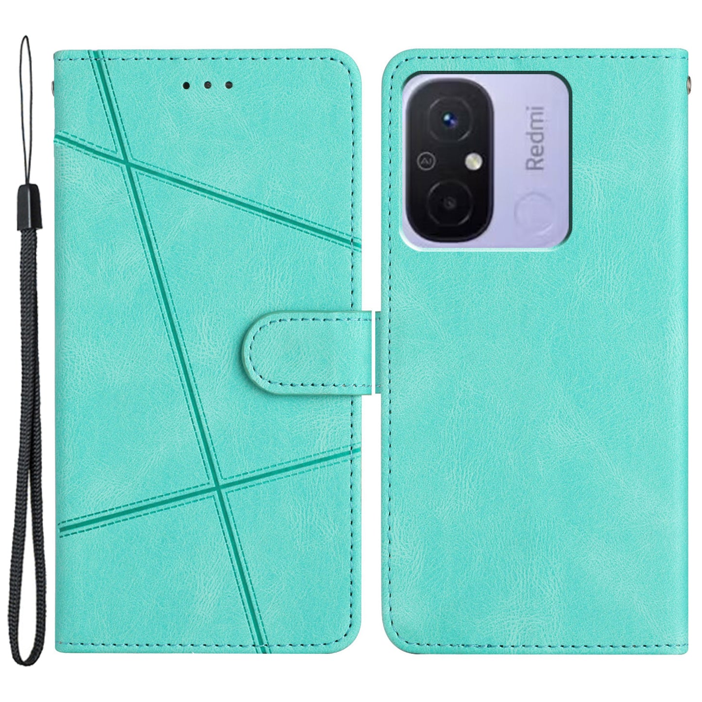 For Xiaomi Redmi 12C 4G Imprinted Lines Wallet Leather Phone Case Crazy Horse Texture Stand Cover