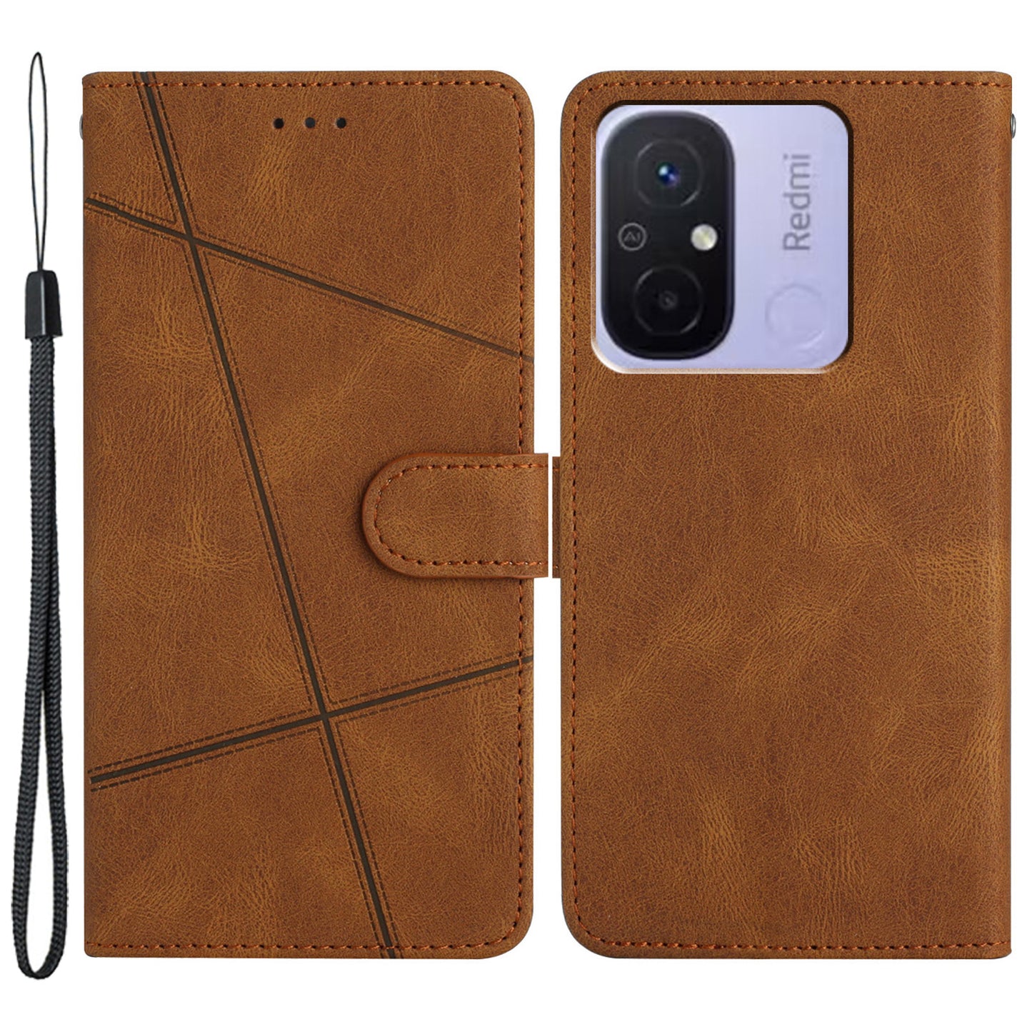 For Xiaomi Redmi 12C 4G Imprinted Lines Wallet Leather Phone Case Crazy Horse Texture Stand Cover