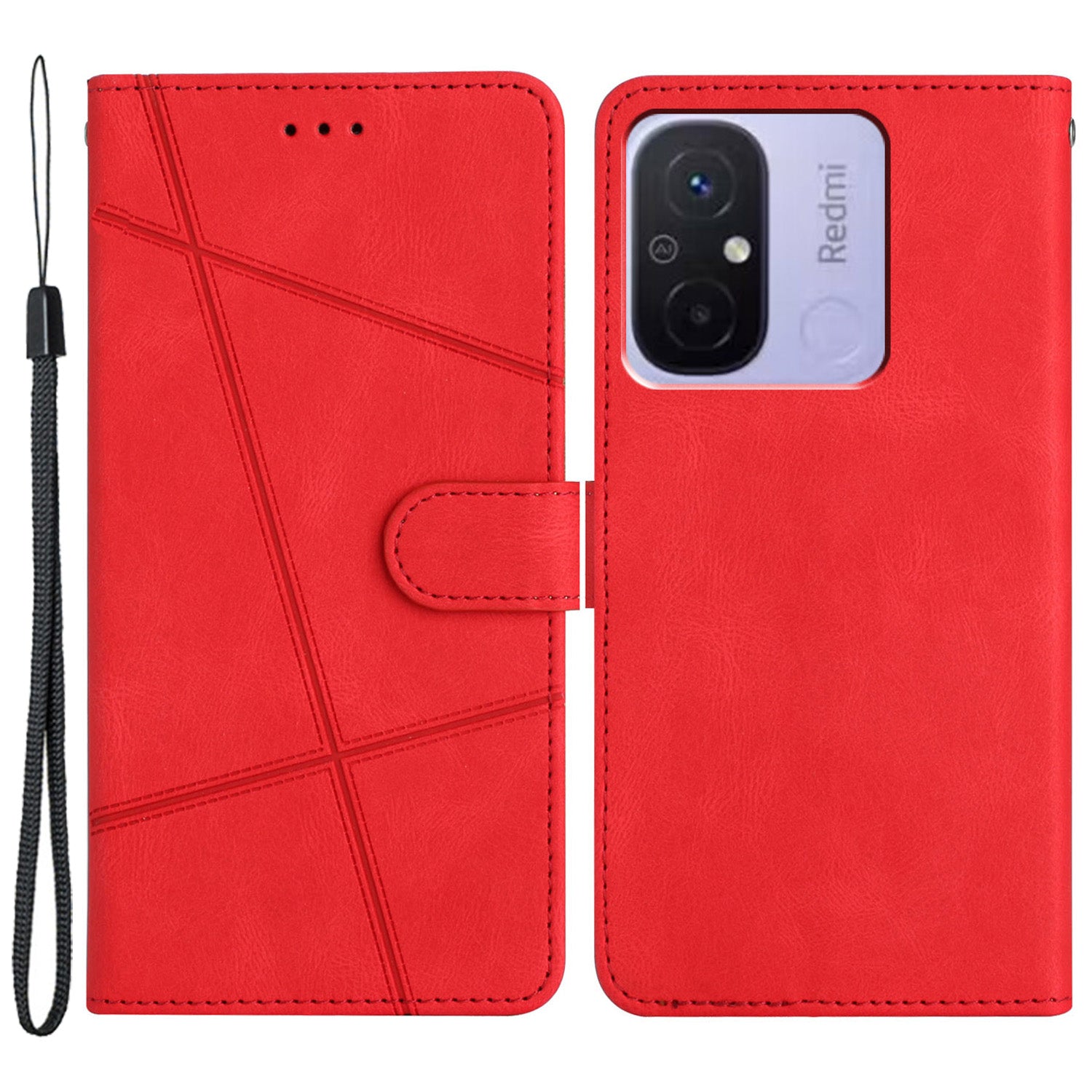 For Xiaomi Redmi 12C 4G Imprinted Lines Wallet Leather Phone Case Crazy Horse Texture Stand Cover