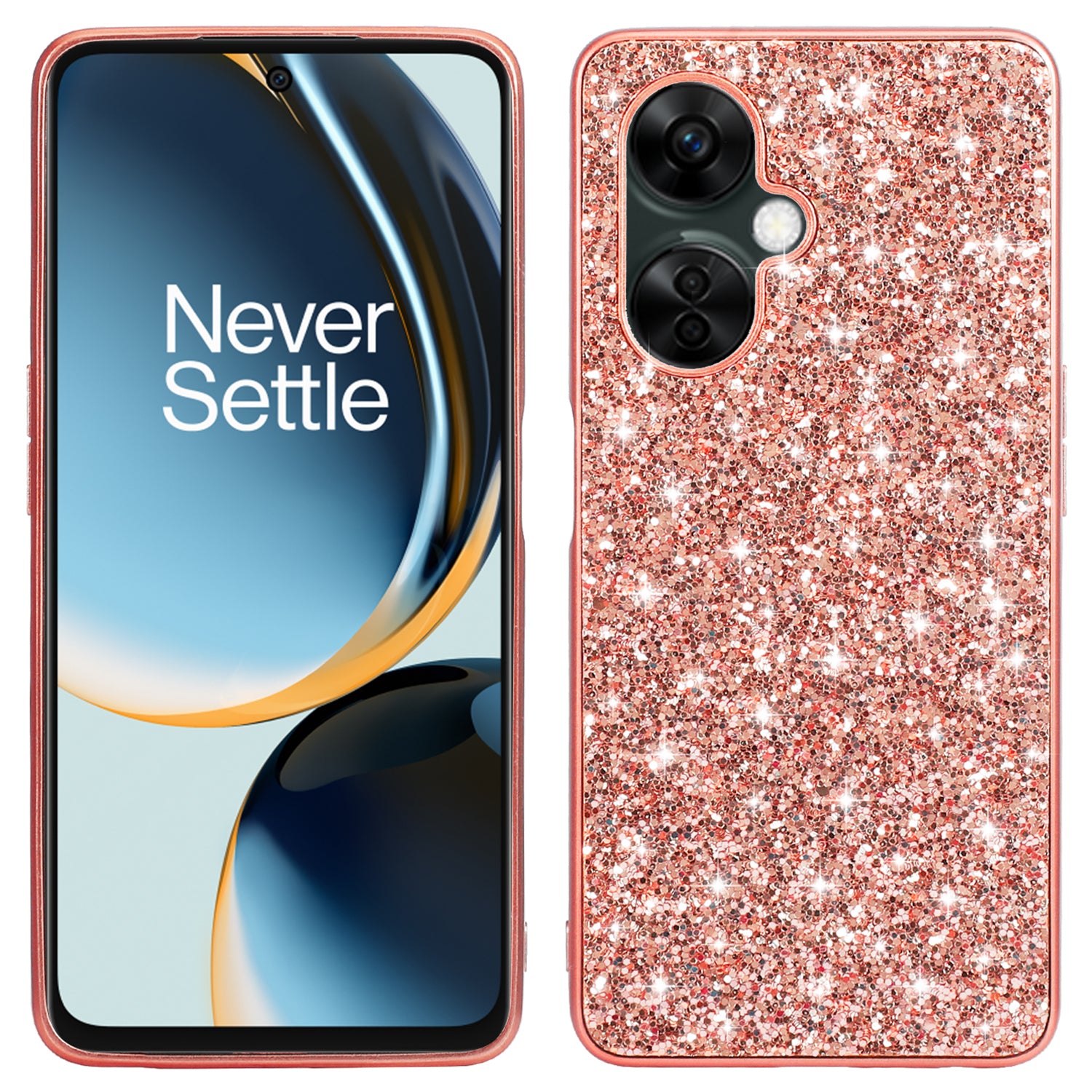 For OnePlus Nord CE 3 5G Shiny Glitter Sequins Protective Cover Electroplating TPU Frame Hard PC Phone Case