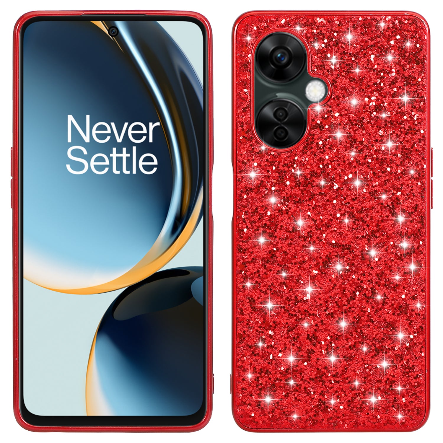 For OnePlus Nord CE 3 5G Shiny Glitter Sequins Protective Cover Electroplating TPU Frame Hard PC Phone Case