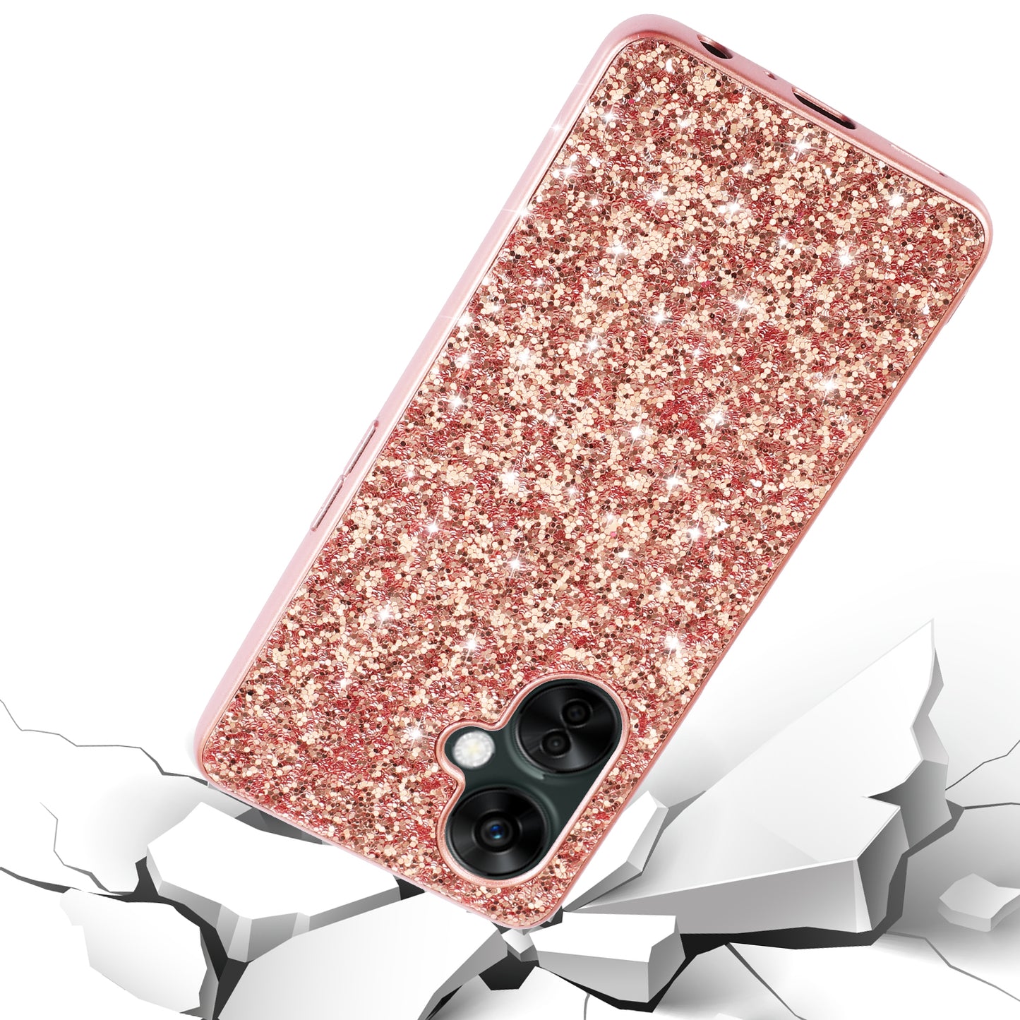 For OnePlus Nord CE 3 5G Shiny Glitter Sequins Protective Cover Electroplating TPU Frame Hard PC Phone Case