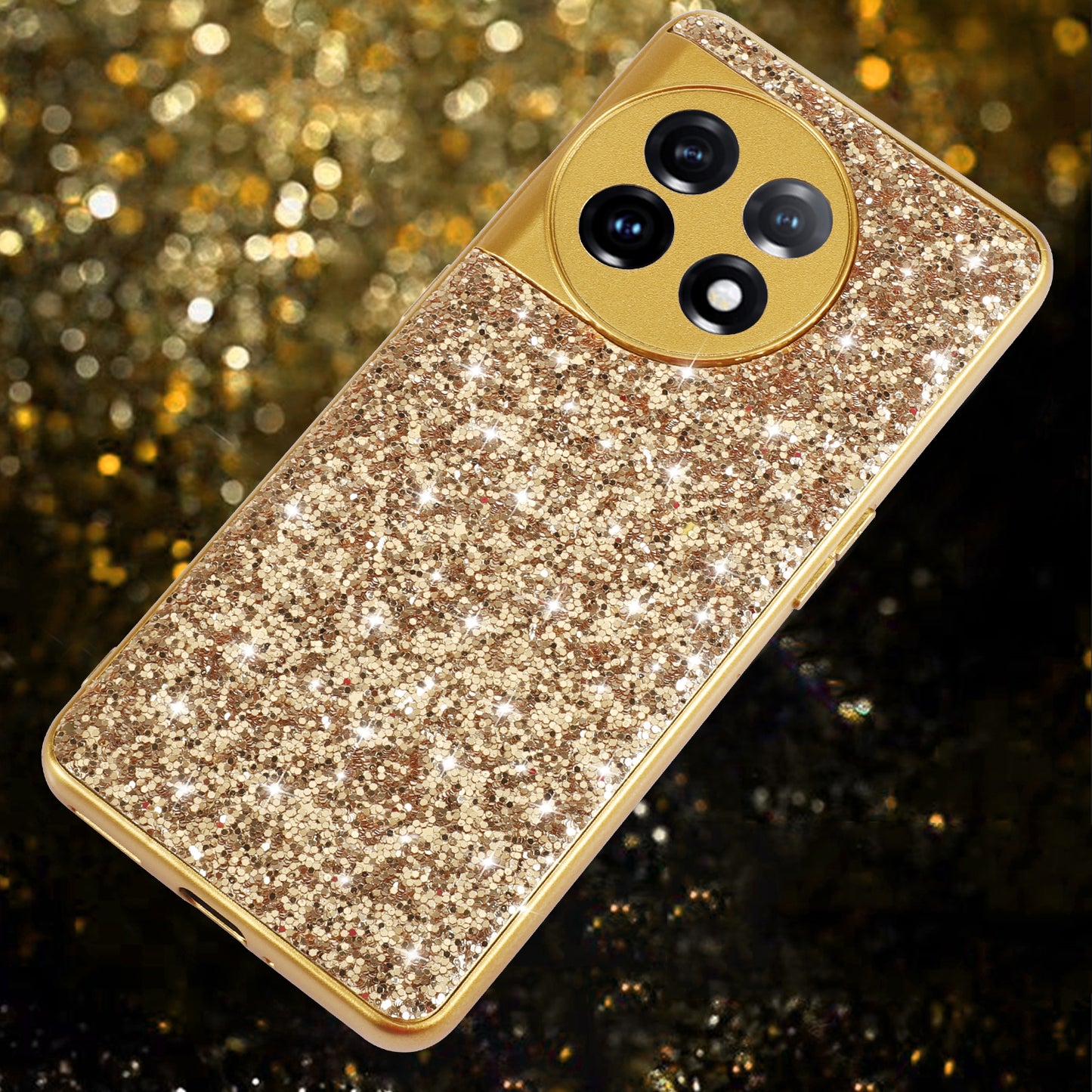 Protective Cover for OnePlus 11 5G Shiny Glitter Sequins Electroplating TPU Frame Hard PC Phone Case