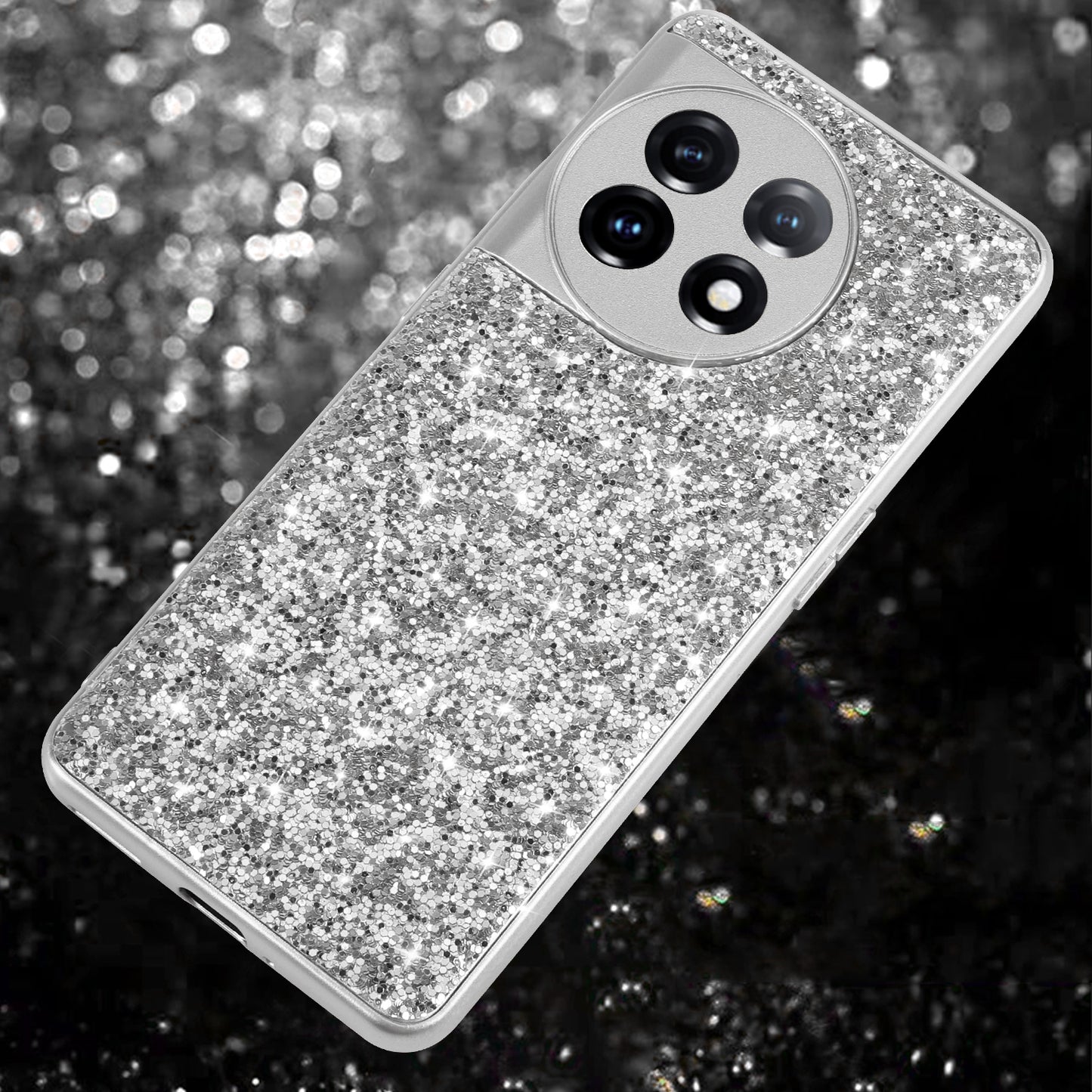 Protective Cover for OnePlus 11 5G Shiny Glitter Sequins Electroplating TPU Frame Hard PC Phone Case