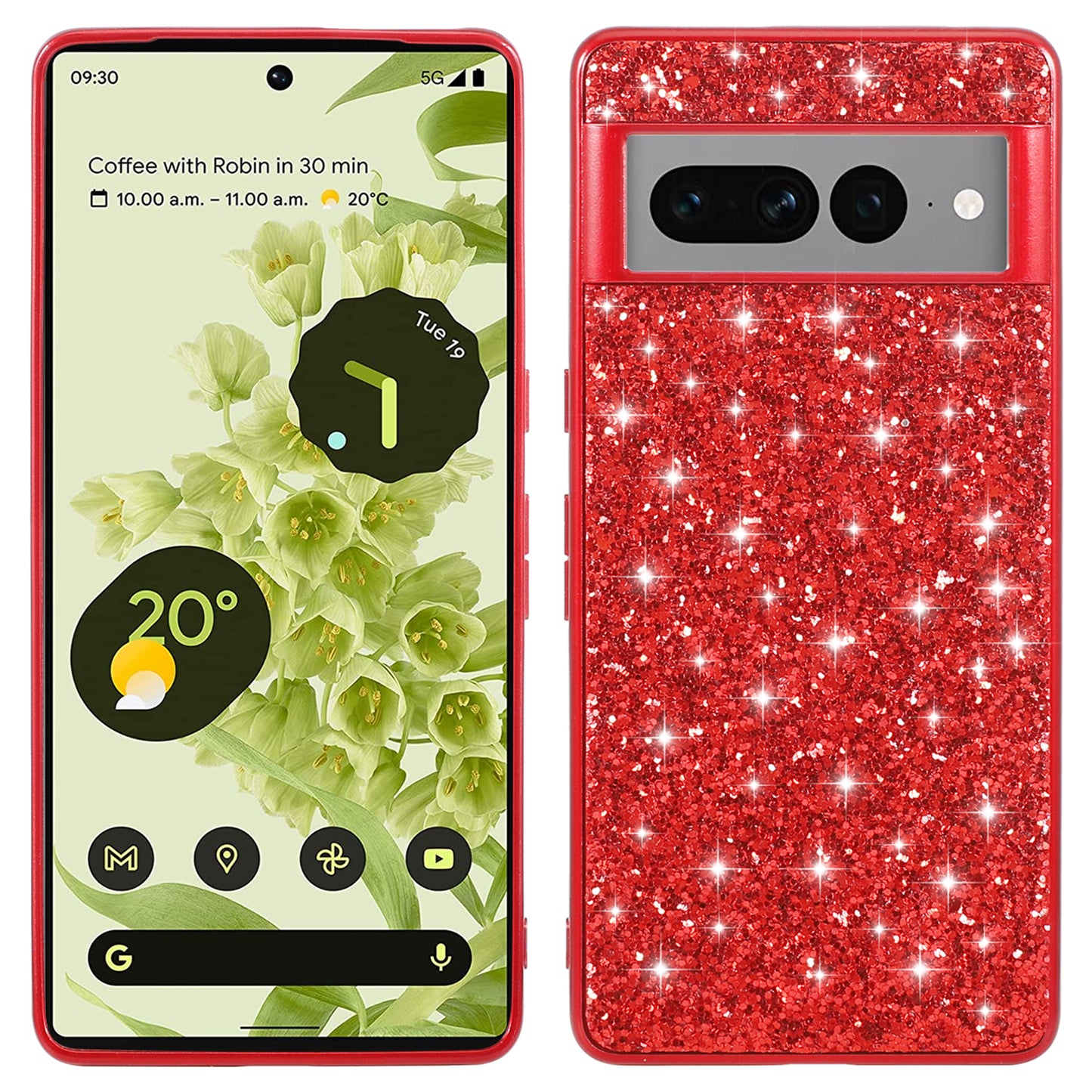Electroplating Shell for Google Pixel 8 Shiny Glitter Sequins Protective Cover TPU Frame Hard PC Phone Case