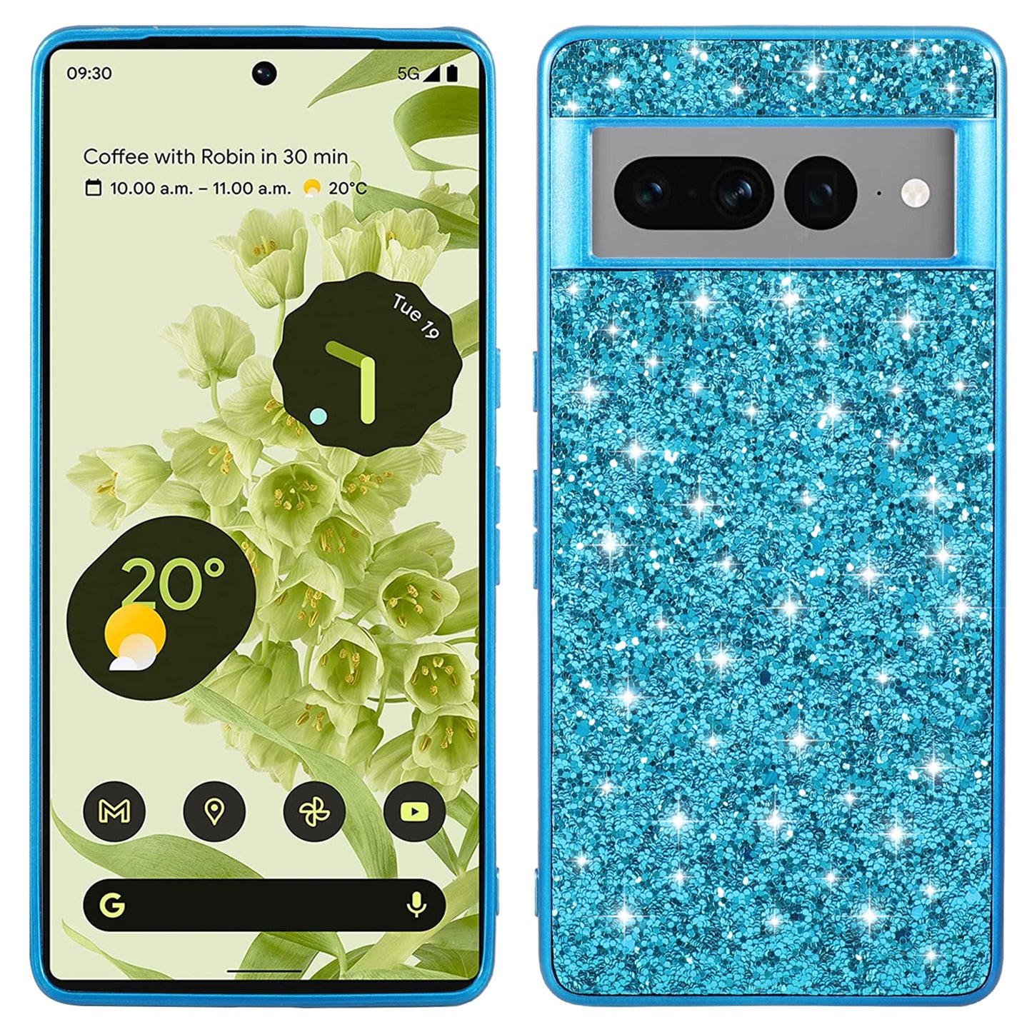 For Google Pixel 8 Pro Shockproof Phone Case Shiny Glitter Sequins Electroplating TPU Frame Hard PC Back Cover