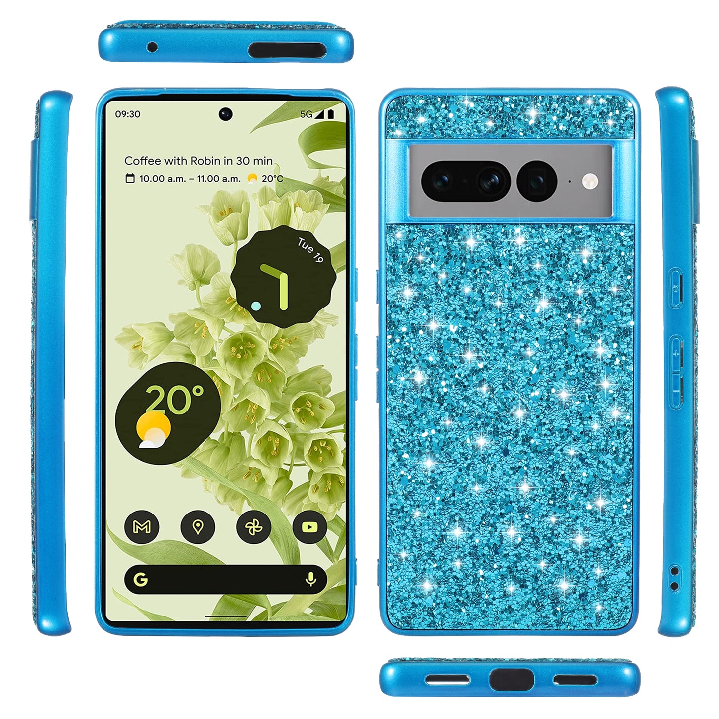 For Google Pixel 8 Pro Shockproof Phone Case Shiny Glitter Sequins Electroplating TPU Frame Hard PC Back Cover