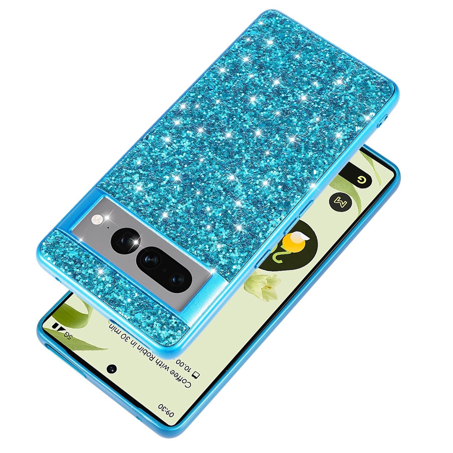For Google Pixel 8 Pro Shockproof Phone Case Shiny Glitter Sequins Electroplating TPU Frame Hard PC Back Cover