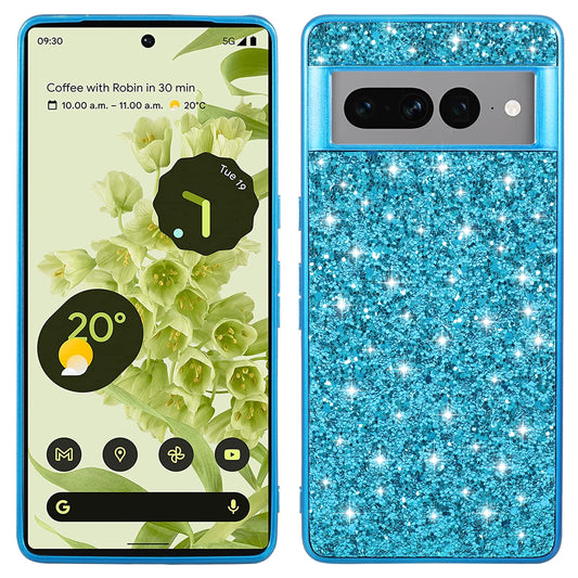 For Google Pixel 7a Phone Cover Electroplating TPU Frame Hard PC Back Case with Shiny Glitter Sequins Decor