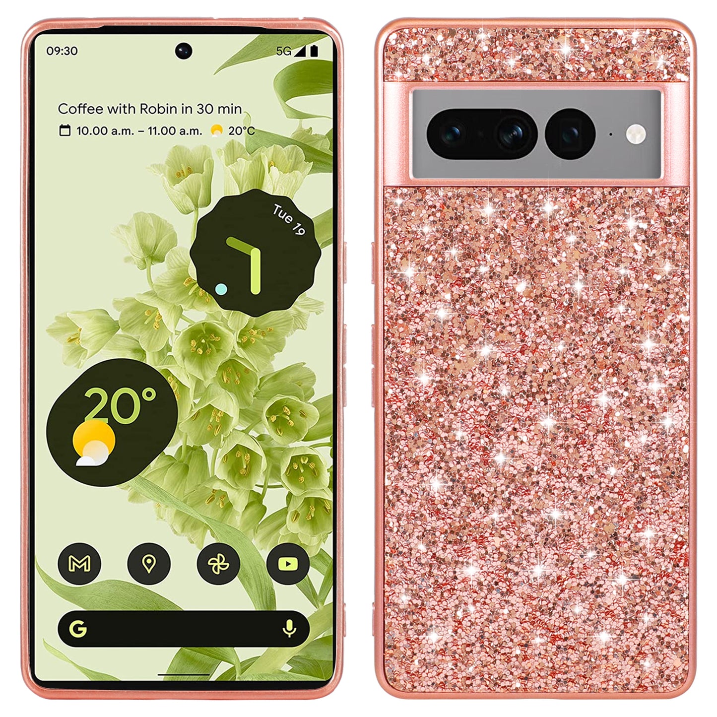 For Google Pixel 7a Phone Cover Electroplating TPU Frame Hard PC Back Case with Shiny Glitter Sequins Decor