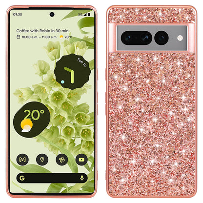 For Google Pixel 7a Phone Cover Electroplating TPU Frame Hard PC Back Case with Shiny Glitter Sequins Decor