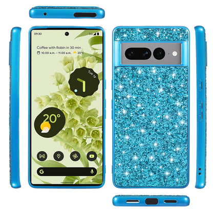 For Google Pixel 7a Phone Cover Electroplating TPU Frame Hard PC Back Case with Shiny Glitter Sequins Decor
