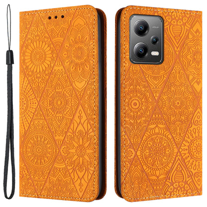 Leather Case for Xiaomi Poco X5 5G / Redmi Note 12 5G (China) / (India) / (Global) Magnetic Adsorption Imprinted Wallet Stand Phone Cover