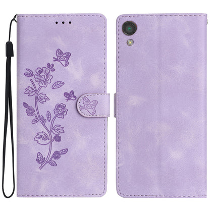 For Sony Xperia L1 Flower Imprint Cover Leather Wallet Stand Shockproof Cell Phone Case