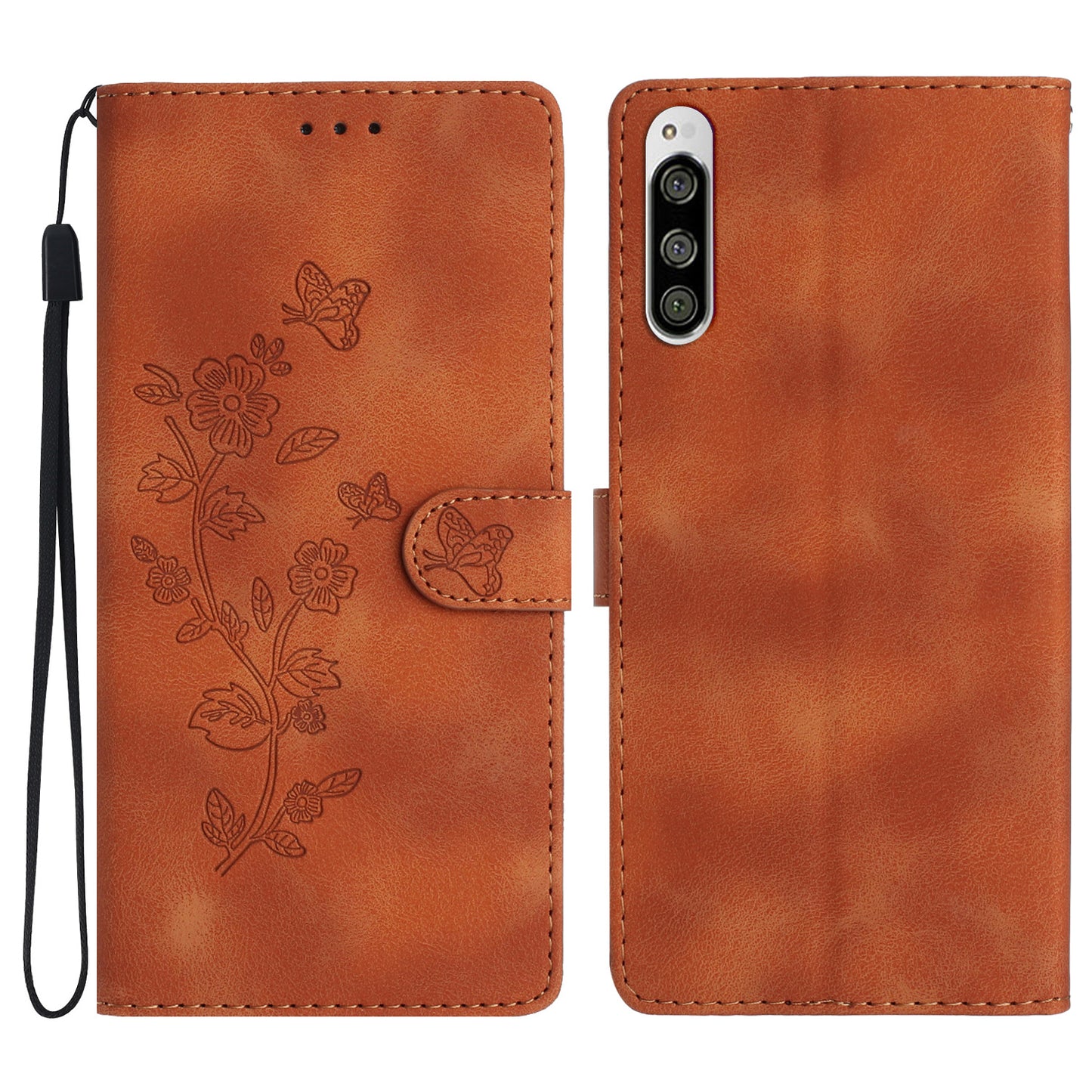Flower Imprint Leather Case for Sony Xperia 5 , Wallet Stand Mobile Phone Protective Cover