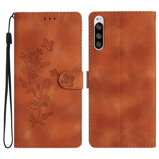 Flower Imprint Leather Case for Sony Xperia 5 , Wallet Stand Mobile Phone Protective Cover