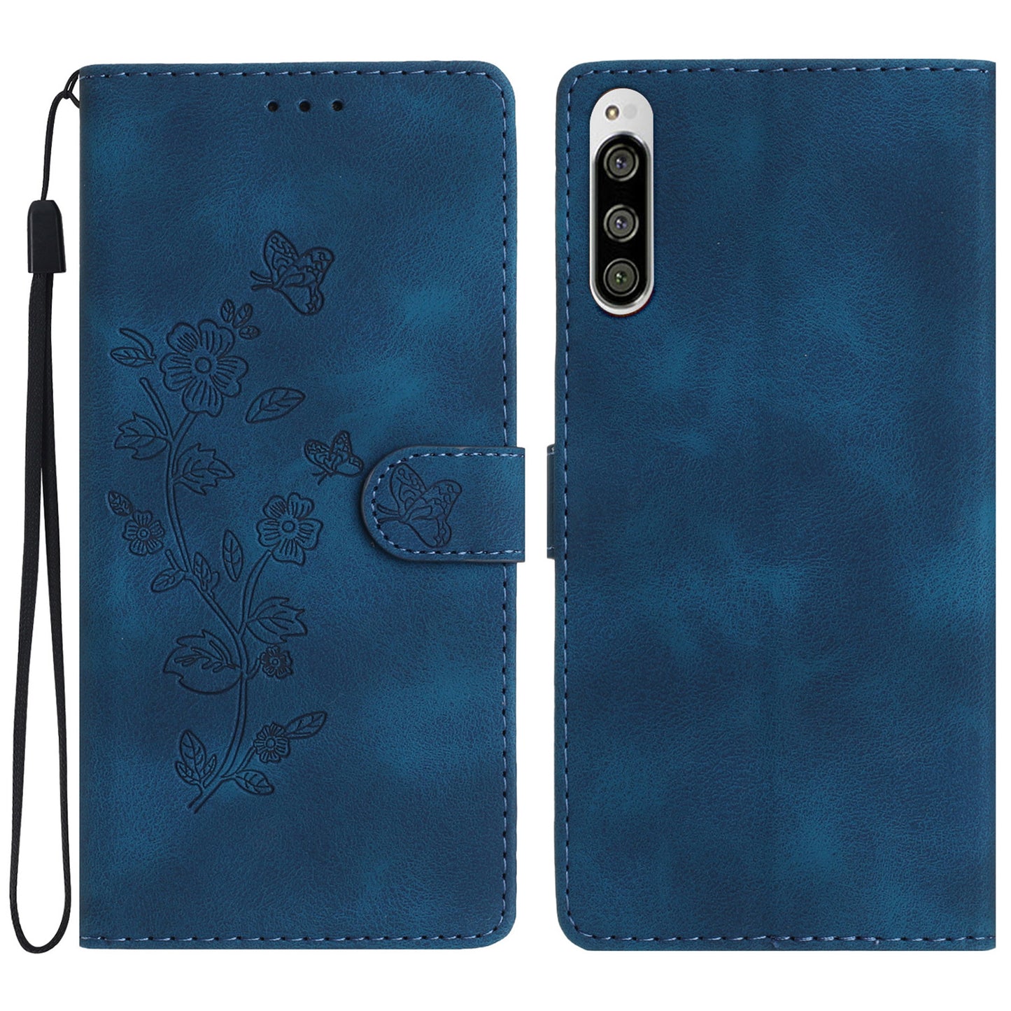 Flower Imprint Leather Case for Sony Xperia 5 , Wallet Stand Mobile Phone Protective Cover