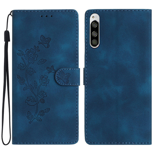 Flower Imprint Leather Case for Sony Xperia 5 , Wallet Stand Mobile Phone Protective Cover