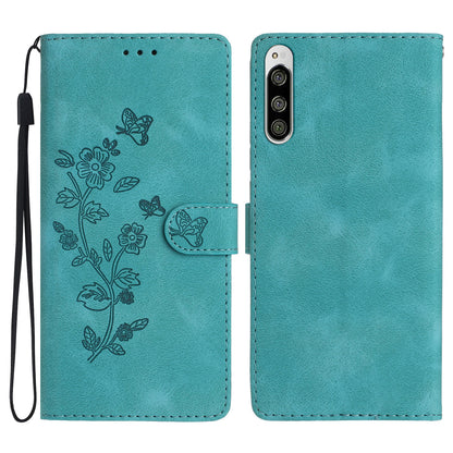 Flower Imprint Leather Case for Sony Xperia 5 , Wallet Stand Mobile Phone Protective Cover
