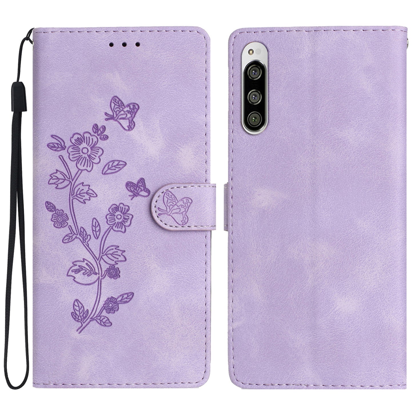 Flower Imprint Leather Case for Sony Xperia 5 , Wallet Stand Mobile Phone Protective Cover