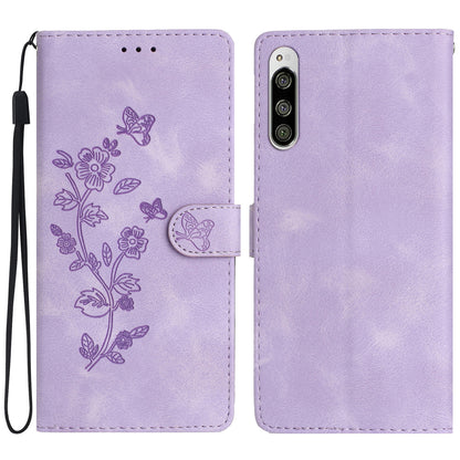 Flower Imprint Leather Case for Sony Xperia 5 , Wallet Stand Mobile Phone Protective Cover