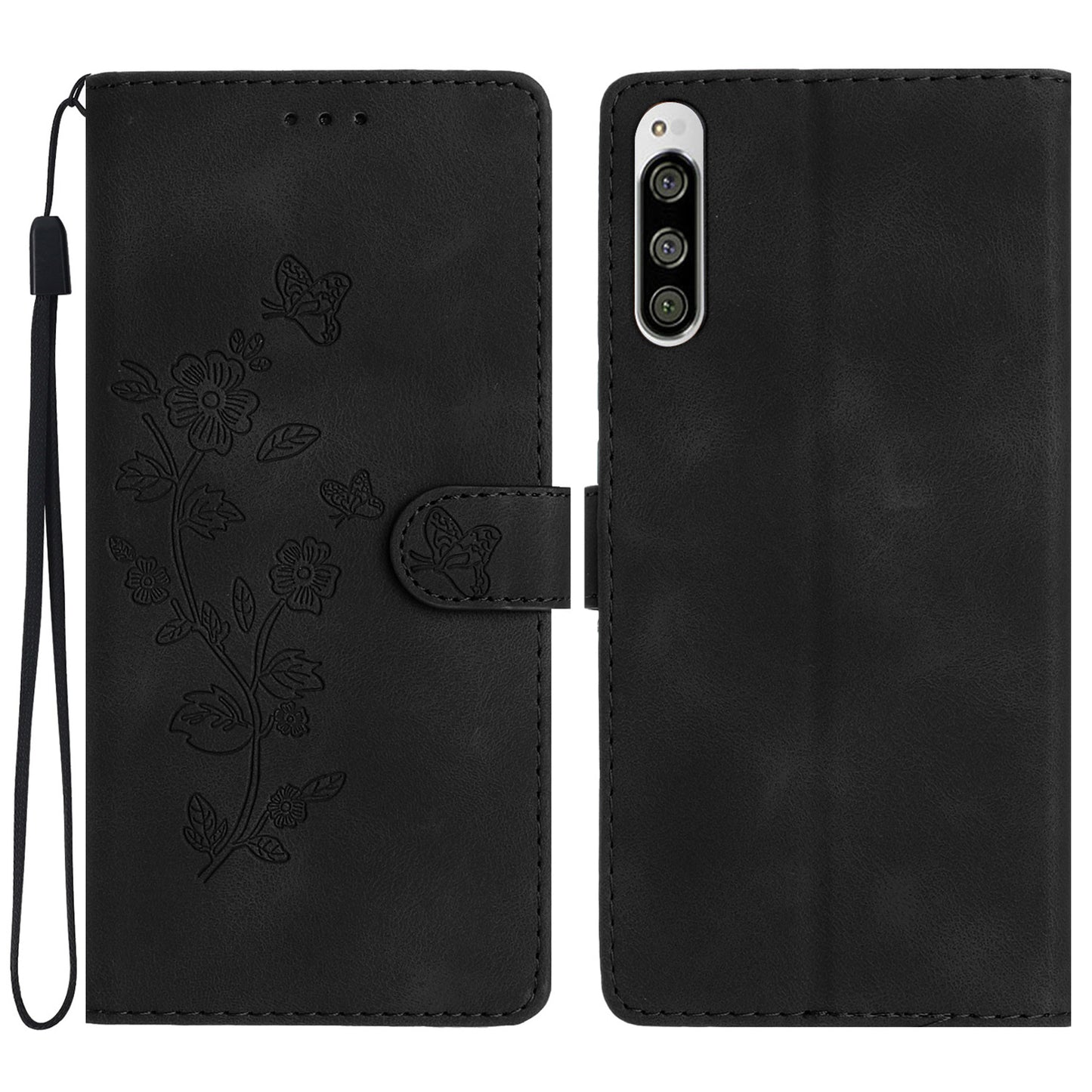Flower Imprint Leather Case for Sony Xperia 5 , Wallet Stand Mobile Phone Protective Cover