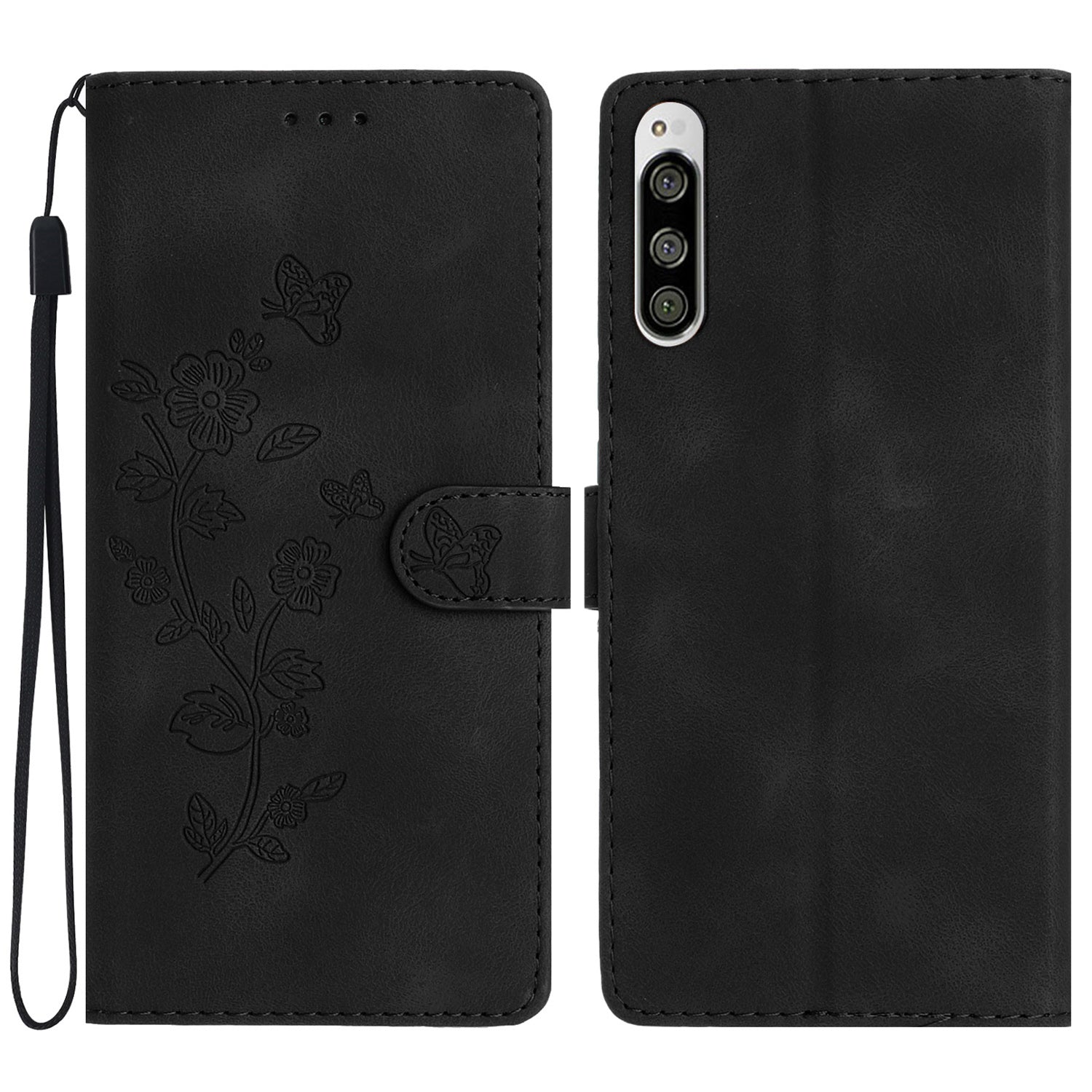 Flower Imprint Leather Case for Sony Xperia 5 , Wallet Stand Mobile Phone Protective Cover