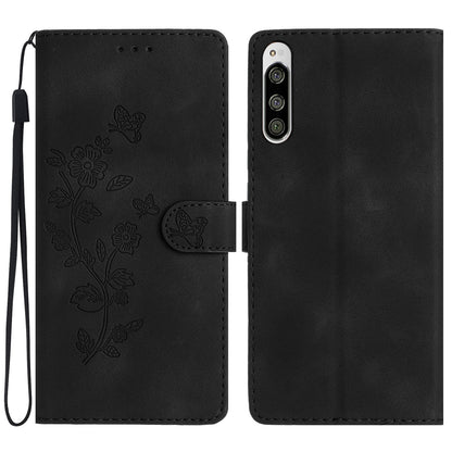 Flower Imprint Leather Case for Sony Xperia 5 , Wallet Stand Mobile Phone Protective Cover