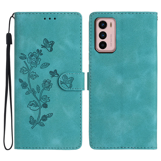 Leather Phone Cover for Motorola Moto G42 4G , Imprinted Flower Wallet Stand Dustproof Cell Phone Case