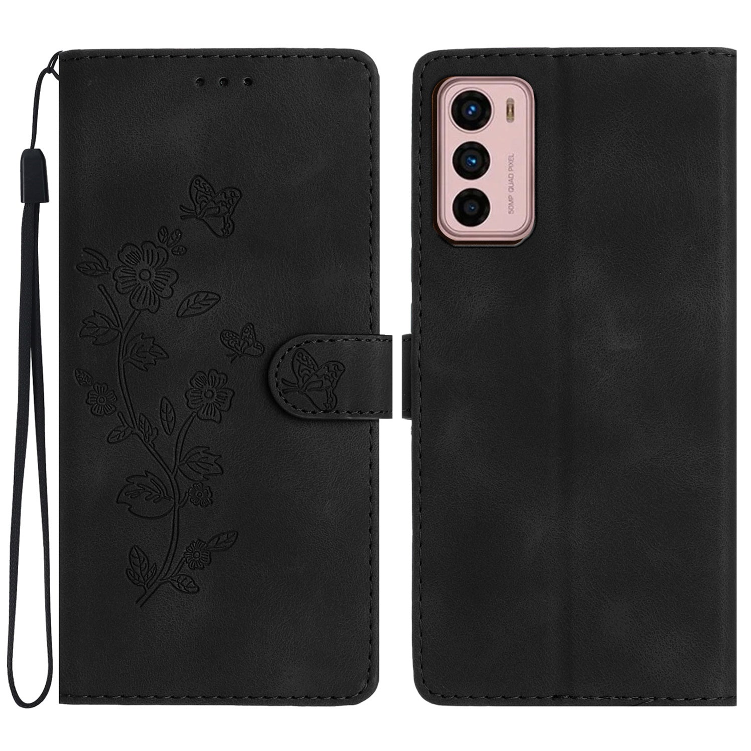 Leather Phone Cover for Motorola Moto G42 4G , Imprinted Flower Wallet Stand Dustproof Cell Phone Case