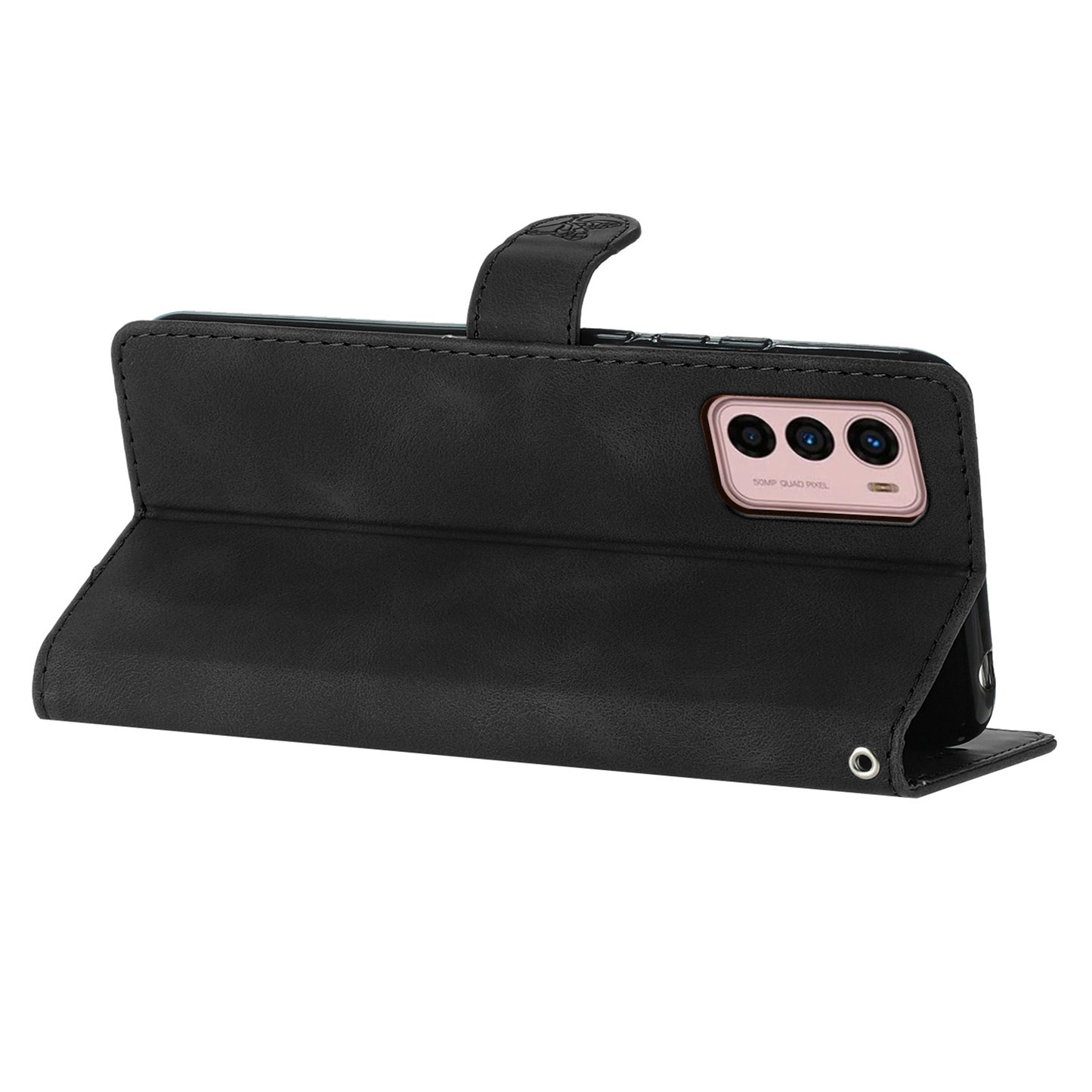 Leather Phone Cover for Motorola Moto G42 4G , Imprinted Flower Wallet Stand Dustproof Cell Phone Case