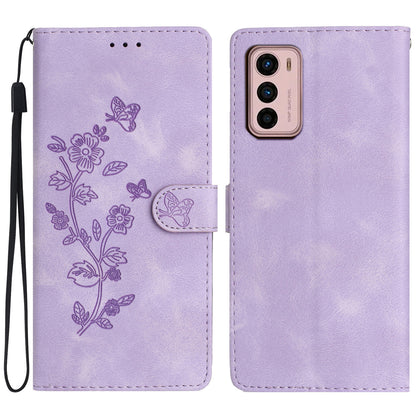 Leather Phone Cover for Motorola Moto G42 4G , Imprinted Flower Wallet Stand Dustproof Cell Phone Case
