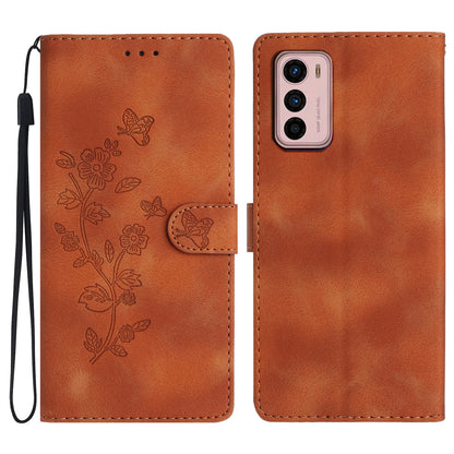 Leather Phone Cover for Motorola Moto G42 4G , Imprinted Flower Wallet Stand Dustproof Cell Phone Case