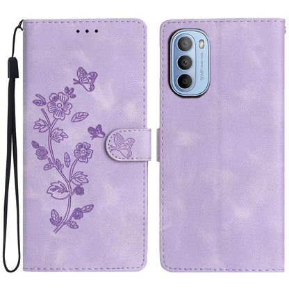 For Motorola Moto G62 5G Magnetic Phone Case Imprinted Flower Wallet Stand Leather Mobile Phone Cover